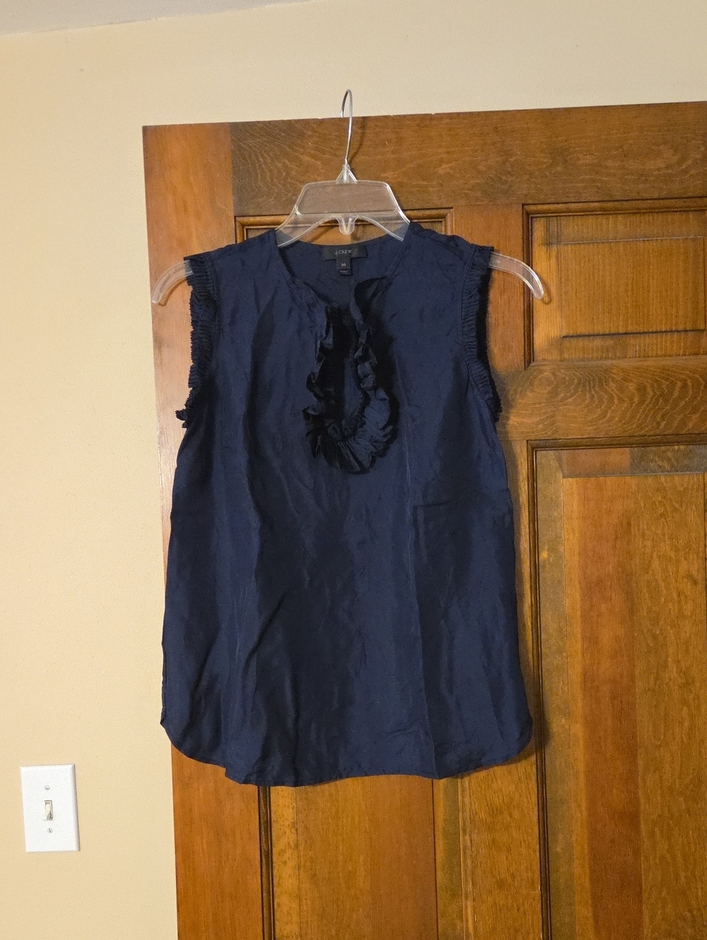 J. Crew Navy Ruffle Front Sleeveless Silk Tank